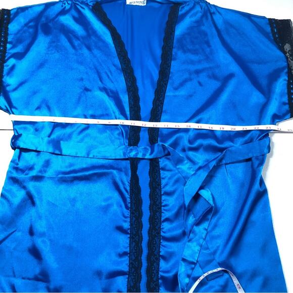 Lily of France vintage blue satin silky black lace robe large - Picture 4 of 7